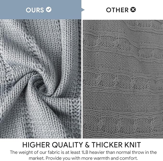 RECYCO Cable Knit Light Grey Throw Blanket Twin Size for Couch, Super Soft Warm Cozy Decorative Knitted Throw Blanket 3.6LB for Bed, Sofa, Chair Large 60"x80"