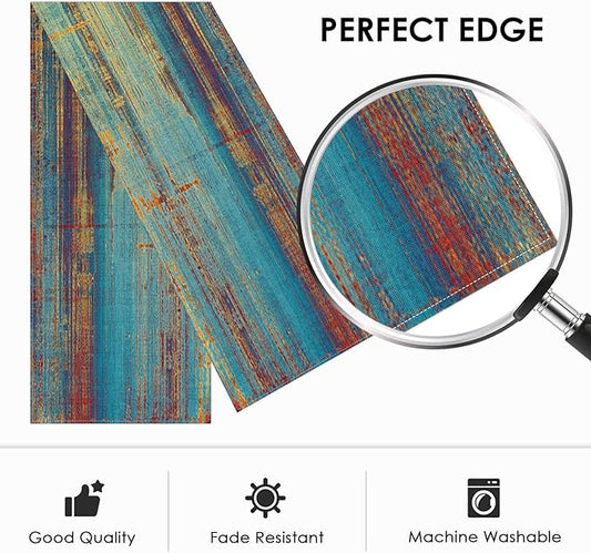 Emvency Blue and Orange Table Runner, Vintage Abstract Messy Rust Painting Dining Decor for Kitchen Coffee Table Family Dinners Holiday Parties Wedding Events Decor(13x72 inch)