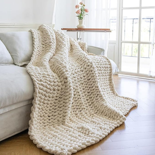 Chunky Knit Blanket – Heavyweight 7.99 lbs & 3cm Ultra-Thick Yarn Upgrade |Luxury Size Throw, Woven Rope for Couch, Bed, Sofa | Machine Washable – Cozy Home Decor & Gift