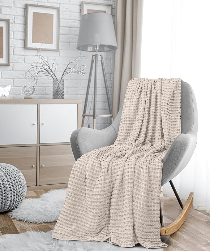 Utopia Bedding Khaki 100% Cotton Waffle Blanket 300 GSM [King - 90x108 Inch] Soft Lightweight Breathable Bed Blanket for All Season