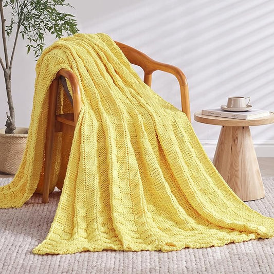 Knitted Weighted Blanket for Adult, No Beads Heavy Blanket 60” x 80'' 10lbs, Breathable Chunky Knit Blanket, Cooling Weighted Blanket for Hot Sleepers, Christmas Home Decor (Yellow)