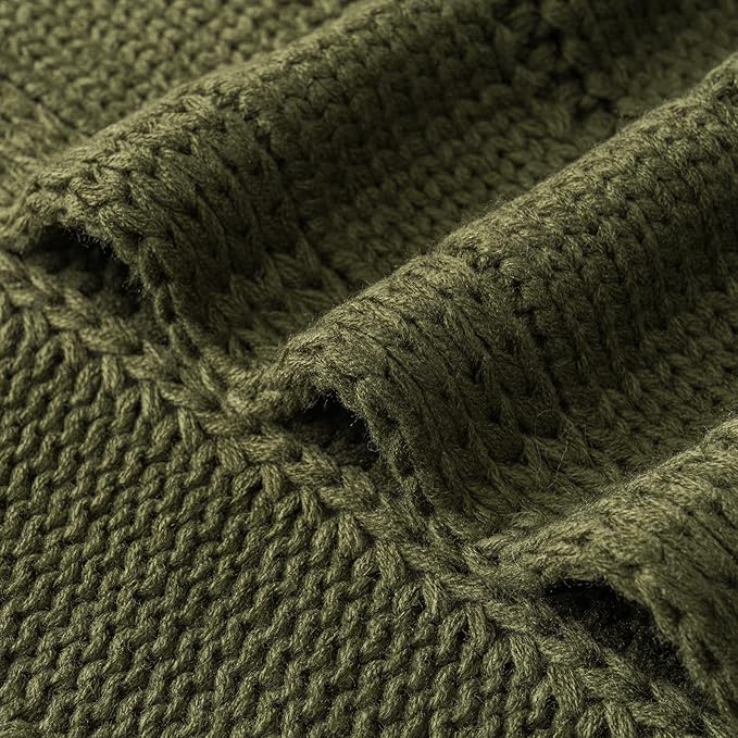 RECYCO Cable Knit Moss Green Throw Blanket for Couch, Super Soft Warm Cozy Decorative Knitted Throw Blanket 2.3LB for Bed, Sofa, Chair 50"x60"