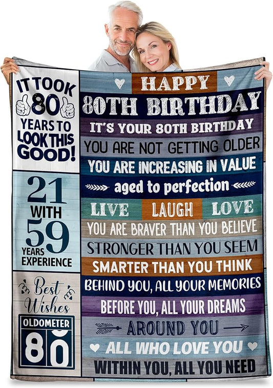 80th Birthday Gifts for Men Women, 80th Birthday Gift Ideas, Milestone 80th Birthday Decorations, Funny 80 Years Old Gift for Husband Wife Him Her Dad Mom, 80th Birthday Gifts Throw Blanket 50" x 60"