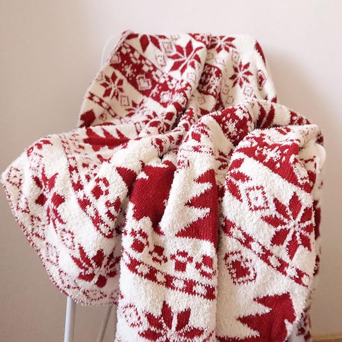 Red Christmas Throw Blanket for Couch, Fluffy Fleece Cozy Soft Blanket, Xmas Fuzzy Thick Throw Blanket for Bed Sofa and Gift (50" X 60", Red Reindeer)