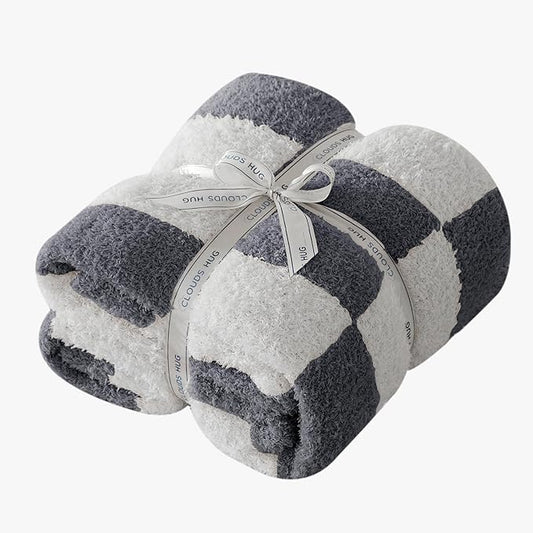 Checkered Throw Blanket for Couch - Super Soft Knit Bed Blanket， Fluffy Fuzzy Plush Lightweight Cozy Blankets for Sofa ，Dark Grey，50" x 60"