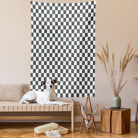 Ambesonne Checkered Tapestry, Monochrome Composition Classical Chessboard Inspired Abstract Tile Print, Fabric Wall Hanging Decor for Bedroom Living Room Dorm, 30" X 45", Grey White