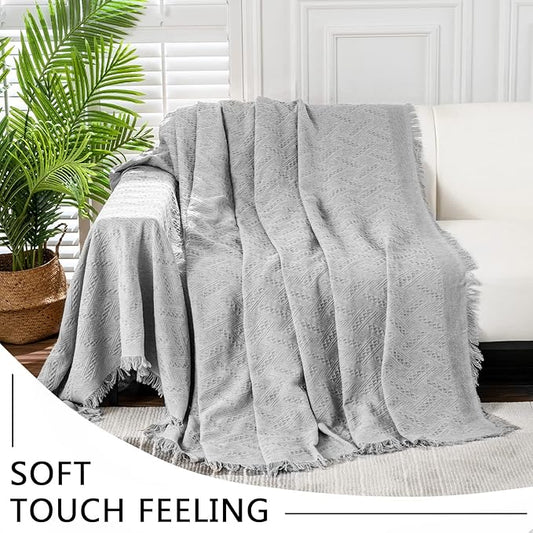 MEETSKY Couch Cover Sofa Covers for 3 Cushion Couch Sofa Slipcovers for Most Shape Sofas Cover Protector Washable Soft Fabric Throw Couch Cover for Living Room(XX-Large: 91" x 134", Light Grey)