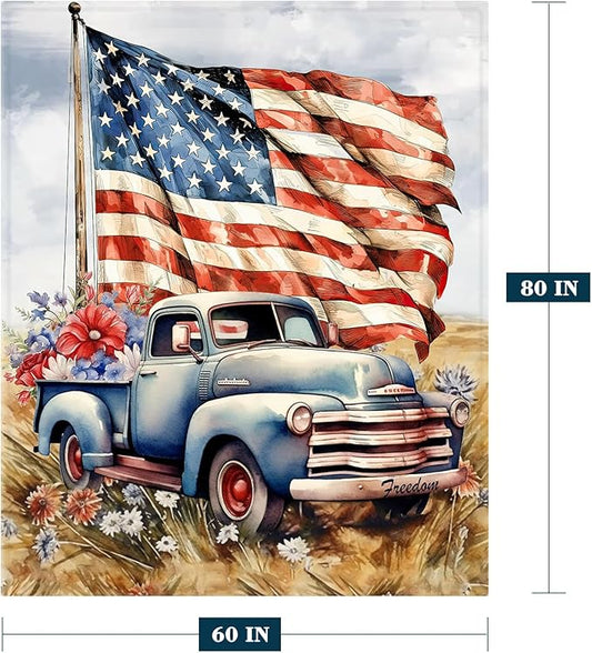Neatee Living Patriotic Throw Blanket Twin 4th of July Memorial Day Fourth of July American Flag Veteran Blanket Couch Bed Stars Stripe Red White Blue Soft Fleece Blanket Home Decorations 60x80