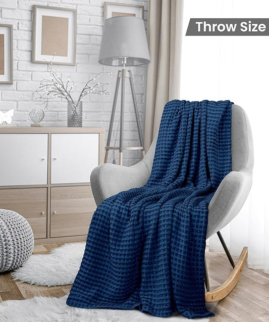 Utopia Bedding Navy 100% Cotton Waffle Blanket 300 GSM [Throw - 60x50 Inch] Soft Lightweight Breathable Bed Blanket for All Season