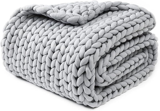 YnM Chunky Throw Blanket, Medium-Weight, Hand Knitted, Skin Friendly, Ventilated and Breathable, Machine Washable, Home Décor Piece for Couch, Sofa and Bed (Lunar Grey, 60x80 Inch)