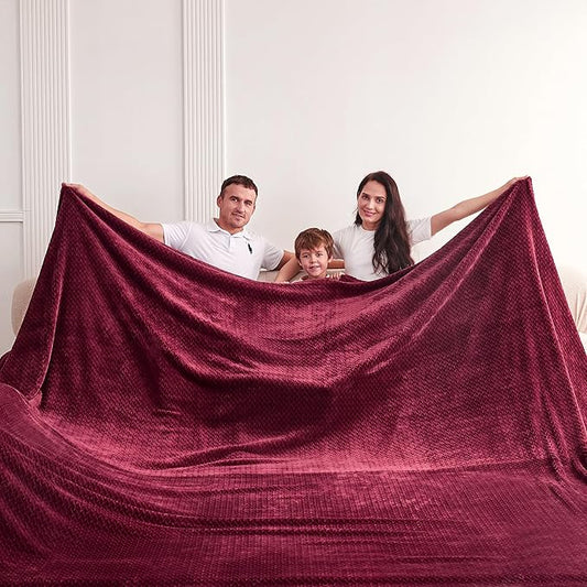Oversized King Fleece Blanket 120x120 Inches, Seamless Soft Cozy 3D Jacquard Flannel Blanket 10'x10' Extra Large for Bed, Sofa, Couch, Travel & Camping, California King Throw, Burgandy Red Leaf