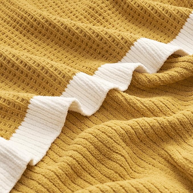 Amélie Home Chenille Waffle Throw Blanket for Couch, Reversible Soft Cozy Knit Blanket Lightweight Warm Decorative Throw for Sofa, Bed, Living Room, 50"x60", Ginger