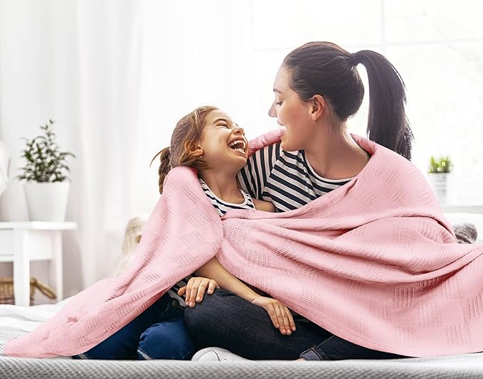 Utopia Bedding Dusky Pink 100% Cotton Blanket [Queen Size - 90x90 Inch] 350GSM Lightweight, Soft and Breathable Thermal Blanket for All Seasons