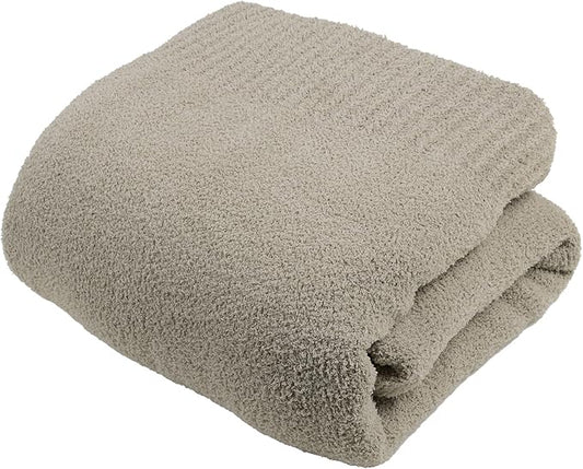 JOOJA Taupe Blanket Warm Queen Size Fuzzy Knitted Blanket, Oversized Luxury Bed Blankets, Soft Queen Blanket for Bed, Lightweight Plush Blanket Queen Size for Cozy Nights (Taupe, 90x90)