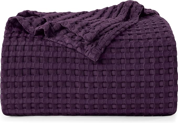 Utopia Bedding Plum 100% Cotton Waffle Blanket 300 GSM [King - 90x108 Inch] Soft Lightweight Breathable Bed Blanket for All Season