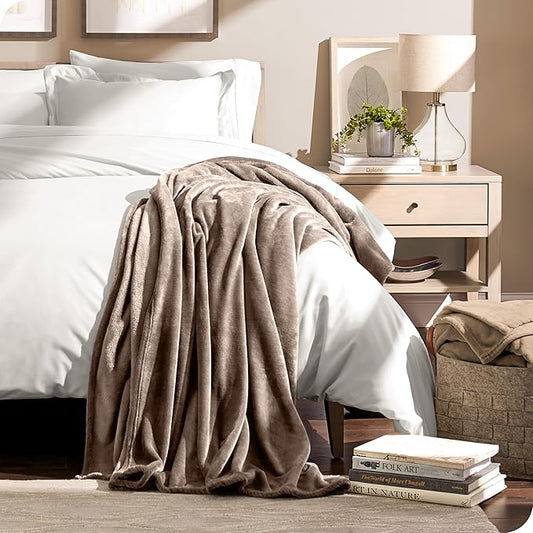 Bare Home Fleece Microplush Blanket - King - Lightweight Throw for Bed, Sofa, Couch, Movie Night, Camping, and Travel - Cabin Blanket (King, Taupe)