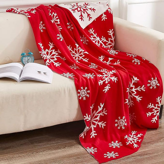 NTBAY 100% Cotton Cable Knit Throw Blanket for Couch (51"x 67"), Super Soft Warm Knitted Throw Blanket for Bed, Sofa, Chair - Extra Cozy, Machine Washable, Comfortable Home Decor, Red and White