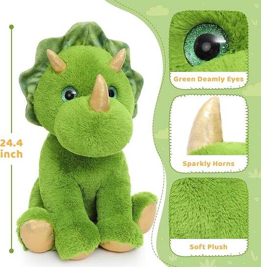 Muiteiur 24.4 Inch Dinosaur Stuffed Animal, Giant Triceratops Stuffed Animal, Soft Dinosaur Plush Toy,Gift for Kids Boys Girls,Green