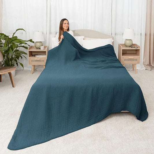 Comfy Cubs Muslin Blanket for Adults Queen 90" x 90" - 6 Layer Soft, Breathable & Lightweight Muslin Adult Blanket - Machine Washable & Designed in The US Bedding for All Seasons - Neptune