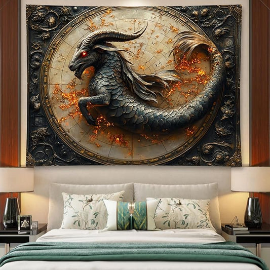 Liuzhouzai Vintage Zodiac Capricorn Tapestry Wall Hanging Astrology Home Decoration Aesthetics Suitable for Bedroom Living Room Dormitory Office Wall Decor 100x70 Inches