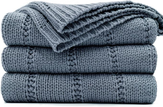 RECYCO Cable Knit Dusty Blue Throw Blanket for Couch, Super Soft Warm Cozy Decorative Knitted Throw Blanket 2.3LB for Bed, Sofa, Chair 50"x60"
