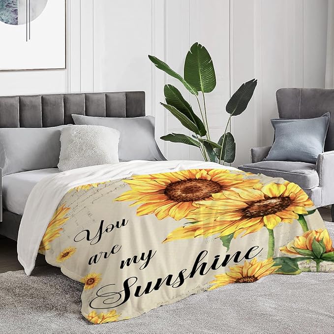 Neatee Living Sunflower Throw Blanket Queen Size Spring Summer Floral Blanket for Bed Couch Soft Cozy Fuzzy Plush Fleece Blankets Large Big Decorative Yellow Flower Decor Blanket 90x90