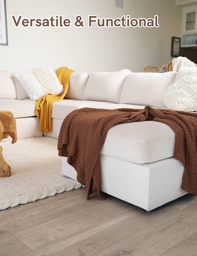 Chunky Cotton Knit Throw Blanket, Light Weight Cable Knit Throws for Bed Couch Sofa, Comfy & Relaxing, Decorative Piece for Farmhouse Rustic Scandinavian Chic Vibe, Toffee Brown 60x80 Inches