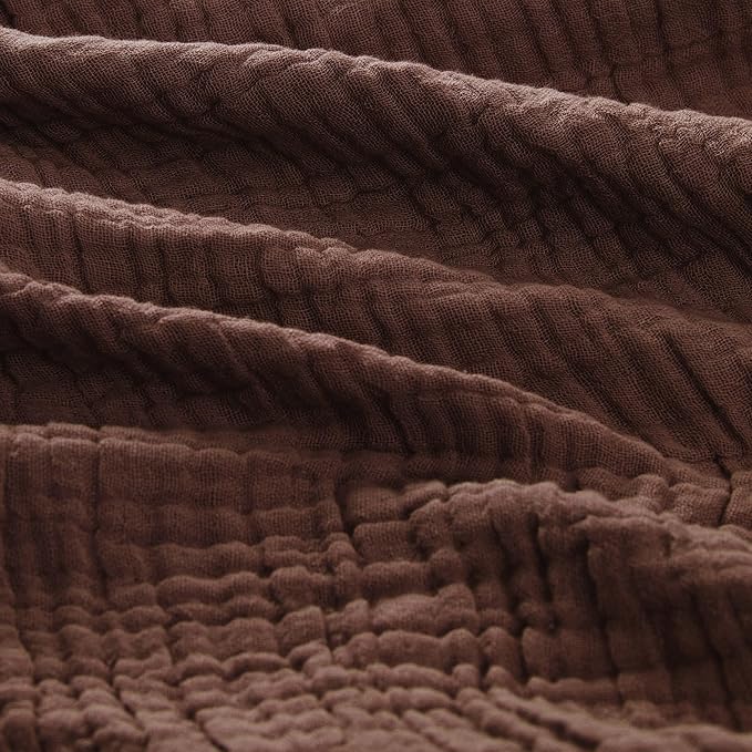 Carriediosa 100% Cotton Muslin Throw Blanket 70" X 80" Twin Size，4-Layers Summer Gauze Throws for Bed Couch，Soft Lightweight Breathable Linen Blankets Bedspread for Adults All Season，Dark Brown
