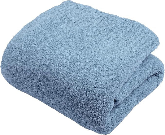 JOOJA Cream White Blanket Warm Queen Size Fuzzy Knitted Blanket, Oversized Luxury Bed Blankets, Soft Queen Blanket for Bed, Lightweight Plush Blanket Queen Size for Cozy Nights (Dusty Blue, 90x90)
