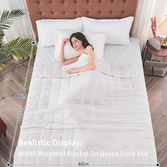 yescool Weighted Blanket for Adults (20 lbs, 60” x 80”, White) Cooling Heavy Blanket for Sleeping Perfect for 190-210 lbs, Queen Size Breathable Blanket with Premium Glass Bead, Machine Washable