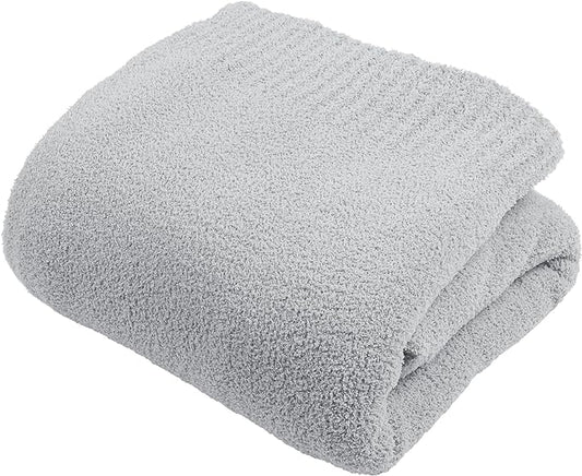 JOOJA Grey Blanket Warm Queen Size Fuzzy Knitted Blanket, Oversized Luxury Bed Blankets, Soft Queen Blanket for Bed, Lightweight Plush Blanket Queen Size for Cozy Nights (Grey, 90x90)