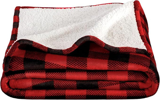 Bare Home Sherpa Fleece Blanket - Full/Queen Size - Blanket for Bed, Sofa, and Couch - Warm & Lightweight - Fluffy & Soft - Reversible (Full/Queen, Buffalo Plaid - Red/Black)