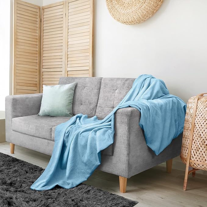 Utopia Bedding Sky Blue 100% Cotton Blanket [Twin Size - 90x72 Inch] 350GSM Lightweight, Soft and Breathable Thermal Blanket for All Seasons