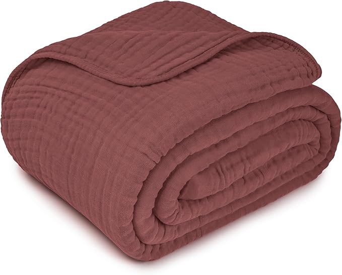 Comfy Cubs Muslin Blanket for Adults King 108" x 90" - 6 Layer Soft, Breathable & Lightweight Muslin Adult Blanket - Machine Washable & Designed in The US Bedding for All Seasons - Wine