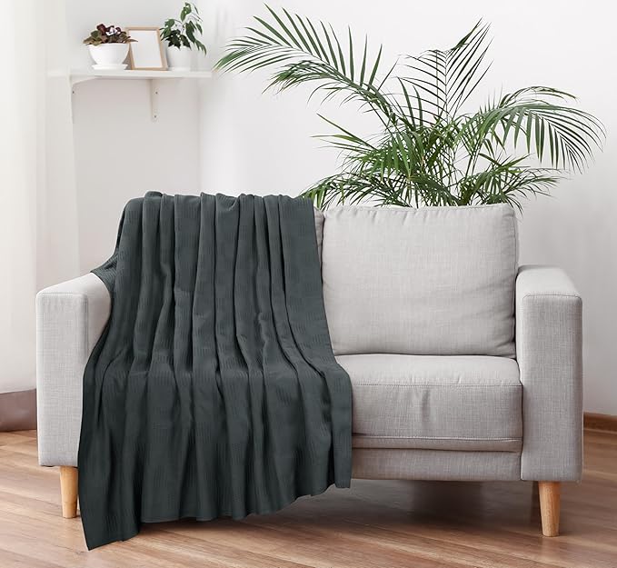 Utopia Bedding Smoke Gray 100% Cotton Blanket [King Size - 90x108 Inch] 350GSM Lightweight, Soft and Breathable Thermal Blanket for All Seasons