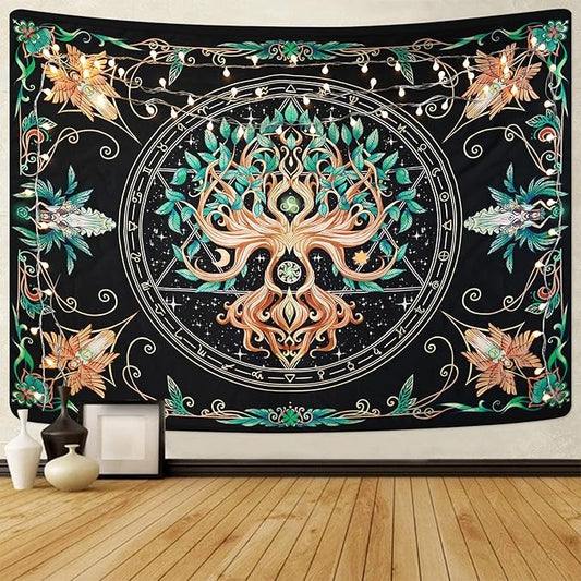 Tree of Life Tapestry - Natural Hippie Wall Hanging, UV Resistant, Machine Washable, Lightweight, Psychedelic Witchcraft Bedroom Decor for Bedroom, Living Room, Yoga Room - 60x44 Inch