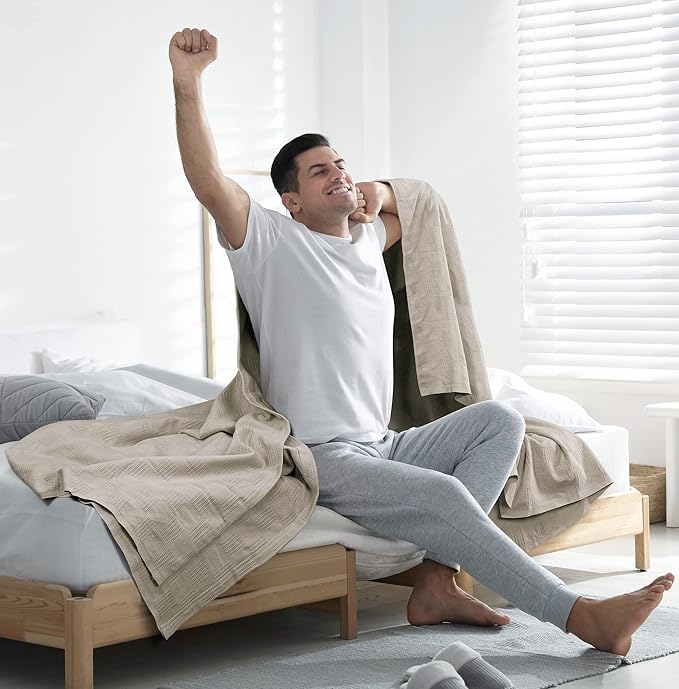 Utopia Bedding Khaki 100% Cotton Blanket [Twin Size - 90x72 Inch] 350GSM Lightweight, Soft and Breathable Thermal Blanket for All Seasons