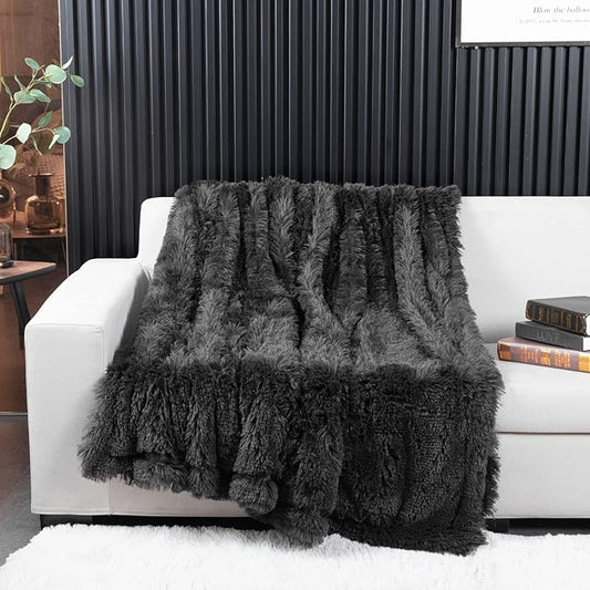 YUSOKI Morel Faux Fur Throw Blanket,2 Layers,50" x 60" Cozy Plush Fluffy Blanket Furry Fuzzy Warm Cute Shaggy Blanket for Fall Bed Living Room Décor Baby Women Pet