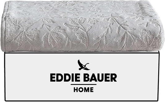 Eddie Bauer - Throw Blanket, Embossed Ultra Soft Plush Bedding, Home Decor for All Seasons, Oeko-Tex Certified (Woodblock Floral Grey, 50" x 70")