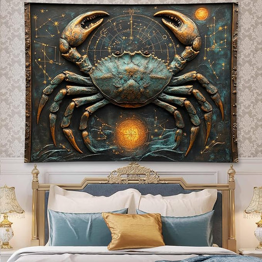Liuzhouzai Vintage Zodiac Cancer Tapestry Wall Hanging Astrology Home Decoration Aesthetics Suitable for Bedroom Living Room Dormitory Office Wall Decor 100x70 Inches