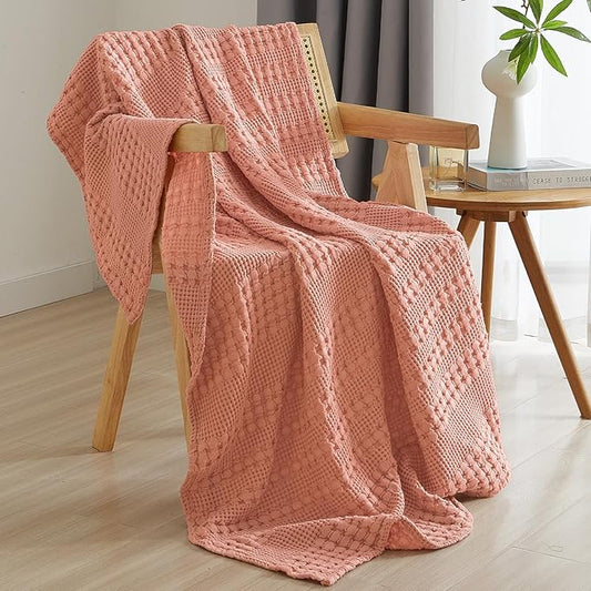 PHF 100% Cotton Waffle Weave Throw Blanket, Soft Lightweight Breathable Cozy Summer Throws for Couch Bed Sofa, Luxury Aesthetic Woven Blanket for Home Decor & Office, 50"x60", Canyon Clay