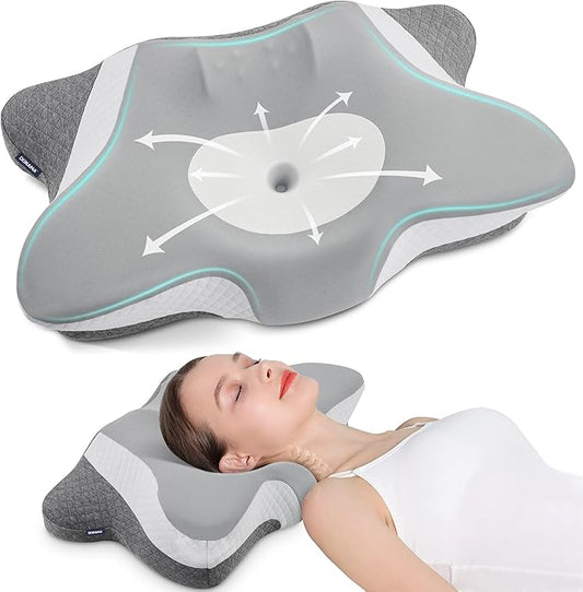 DONAMA Cervical Neck Pillow for Sleeping, Ergonomic Memory Foam Pillows with Built-in/Removable Small Neck Support Pillow, Contour Bed Pillows for Side Back Stomach Sleepers with Pillowcase Queen Size