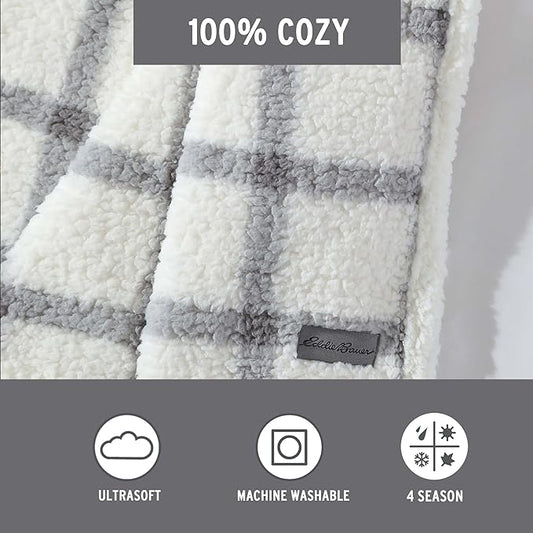 Eddie Bauer - Blanket, Super Soft Reversible Sherpa & Brushed Fleece Bedding, Throw Blankets for Couch, Ideal for Lounging (Bunkhouse Plaid Grey)