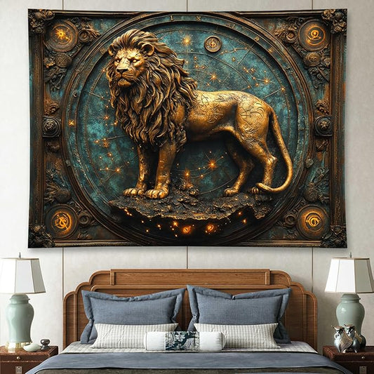 Liuzhouzai Vintage Zodiac Leo Tapestry Wall Hanging Astrology Home Decoration Aesthetics Suitable for Bedroom Living Room Dormitory Office Wall Decor 100x70 Inches