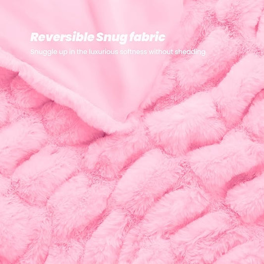 Ultra-Soft Faux Rabbit Fur Twin Blanket 60"x80", Cozy Fuzzy & Plush Throw for Couch & Bed, Super Heavy Warm Fluffy Thick Blanket for Sofa Home Decor, Great Gift for Women, Pink
