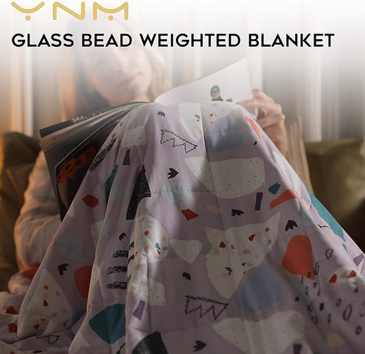 YnM Weighted Blanket,Heavy 100 Percent Oeko-Tex Certified Cotton Material, Bed Blanket for One Person of 140lbs, Ideal for Queen/King Bed (60x80 Inches, 15 Pounds, Terrazzo)