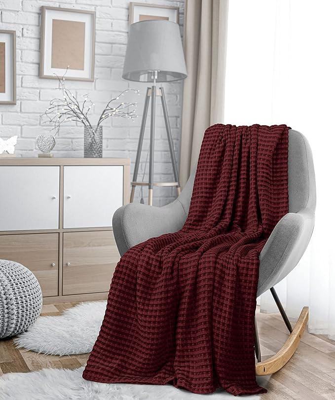 Utopia Bedding Burgundy 100% Cotton Waffle Blanket 300 GSM [King - 90x108 Inch] Soft Lightweight Breathable Bed Blanket for All Season