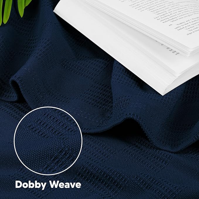Utopia Bedding Navy 100% Cotton Blanket [Throw Size - 60x50 Inch] 350GSM Lightweight, Soft and Breathable Thermal Blanket for All Seasons