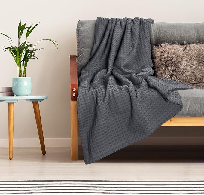 Utopia Bedding Charcoal 100% Cotton Waffle Blanket 300 GSM [Full - 90x84 Inch] Soft Lightweight Breathable Bed Blanket for All Season