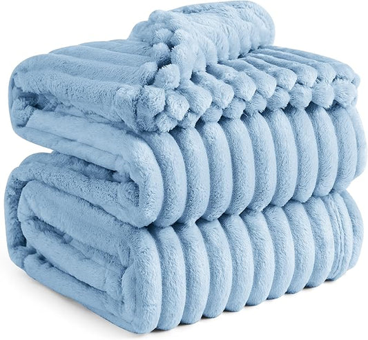 Bedsure Blue Fleece Blanket for Couch - GentleSoft Cozy Soft Blankets for Women, Cute Small Throws for Girls, Light Blue, 108x90 Inches